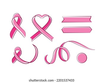 set of realistic pink ribbon isolated over transparent background