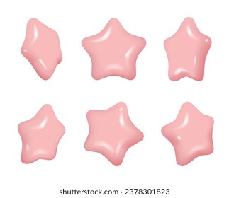 Set of realistic pink stars with different positions. Pink stars isolated. Realistic vector cartoon style
