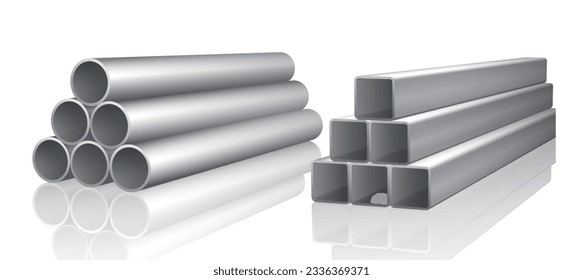 set of realistic pipe stack steel metal isolated or metal pipes industrial isolated on white. eps vector
