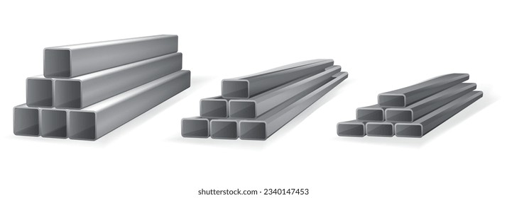 set of realistic pipe stack steel metal isolated or metal pipes industrial isolated on white. 3d render