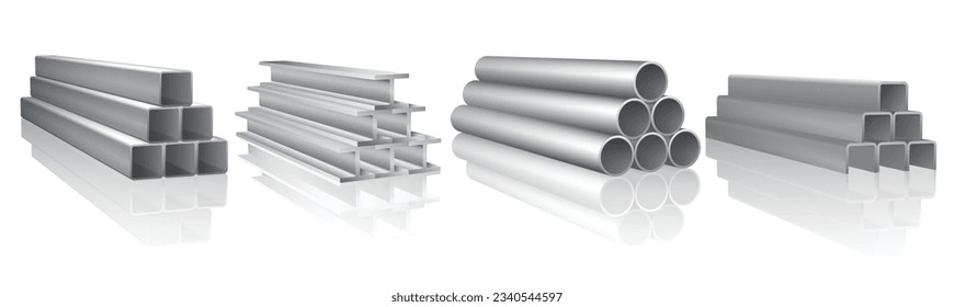 set of realistic pipe stack steel metal isolated or metal pipes industrial isolated on white. 3d render