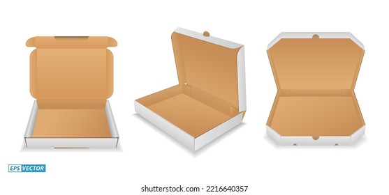 set of realistic pizza box package isolated. eps vector