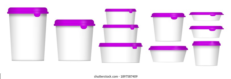 set of realistic plastic container packaging or plastic food container mockup or realistic blank plastic concept. eps 10 vector