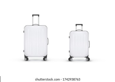 Set of realistic plastic suitcases. Travel bag isolated on white background. Vector Illustration