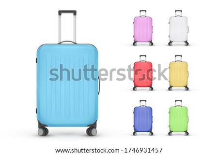 Set of realistic plastic suitcases. Travel bag isolated on white background. Vector Illustration