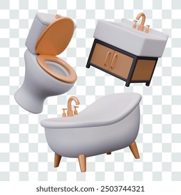 Set of realistic plumbing fixtures. Isolated interior elements for modern bathroom