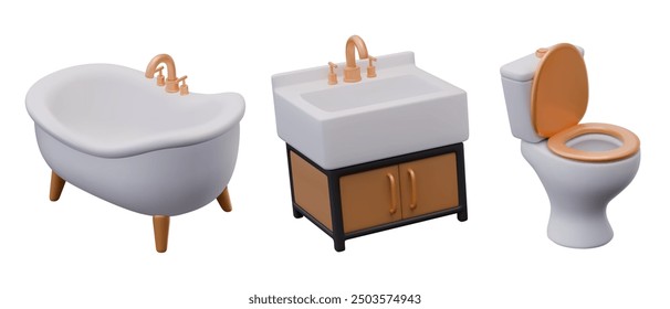 Set of realistic plumbing fixtures on white background