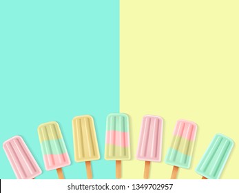 Set of realistic  popsicle on white background. Vector colorful ice cream.  