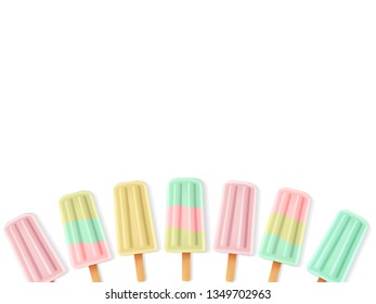 Set of realistic  popsicle on white background. Vector colorful ice cream.  