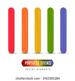 Set of realistic popsicle sticks. Ice lolly sticks, vector illustration, summer season.