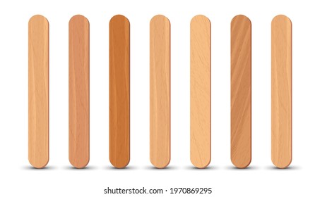 Set of realistic popsicle stircks. Ice lolly sticks, vector illustration, summer season.