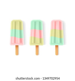 Set of realistic  popsicles on white background. Vector colorful ice cream.  