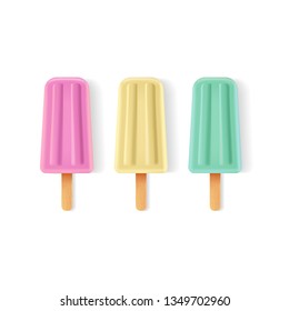 Set of realistic  popsicles on white background. Vector colorful ice cream.  