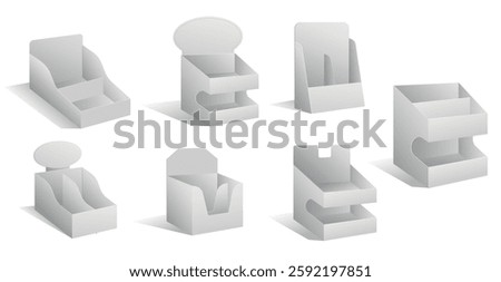 Set of Realistic Portable Small Retail Store Display Units isolated on white  