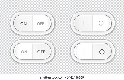 Set of realistic power switch buttons. Can be used as web design elements in desktop or mobile user interface (ui). Realistic vector illustration.