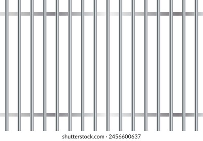 Set of realistic prison metal bars isolated on a white background. Iron jail cage. Prison fence jail. Template design for criminal or sentence.