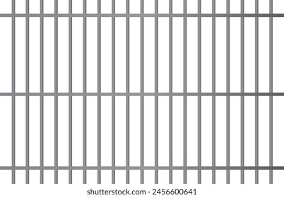 Set of realistic prison metal bars isolated on a white background. Iron jail cage. Prison fence jail. Template design for criminal or sentence.