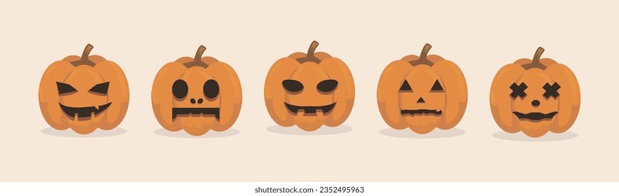 Conjunto de Calabaza Realista sobre fondo blanco. El símbolo principal de la fiesta de Halloween Feliz. Diseño de calabaza naranja para la fiesta de Halloween. Ilustración vectorial.