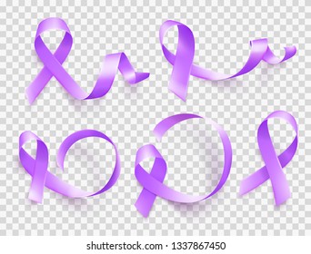 Set of realistic purple ribbons symbol of World Epilepsy day. March 26. Vector illustration.