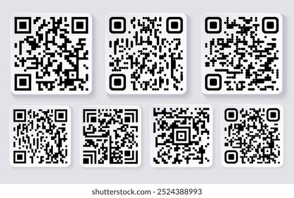 Conjunto de código de barras qr realista 