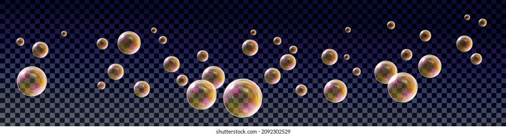 Set von realistischen Regenbogen-Seifenblasen auf transparentem Hintergrund. Vektorgrafik.
