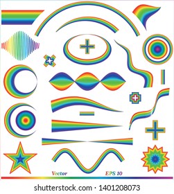 Set of realistic rainbows in different shape