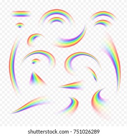 Set of realistic rainbows on transparent background
