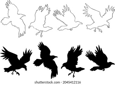 Conjunto de siluetas vectoriales realistas para iconos. Estilo dibujado a mano