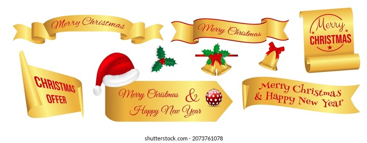 set of realistic red banner christmas sale isolated or scroll red paper christmas or christmas sale tag greeting. eps vector