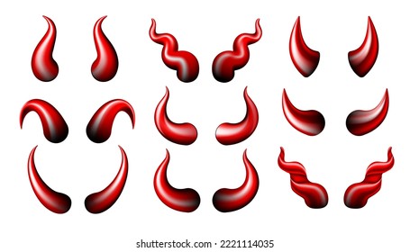 Set of Realistic red and black Halloween Devil Horns . Satan demon accessories. Vector illustration isolated on white illustration.