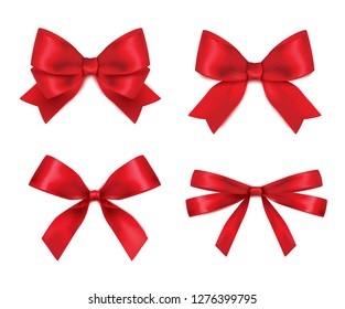set of realistic red bow vector