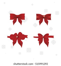 Set of realistic red bows isolated on white background