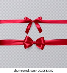 Set of realistic red bows on transparent background