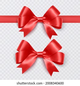 Set of Realistic red bows, Ribbon isolated on white background. Vector illustration
