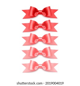 Set of Realistic red bows, Ribbon isolated on white background. Vector illustration