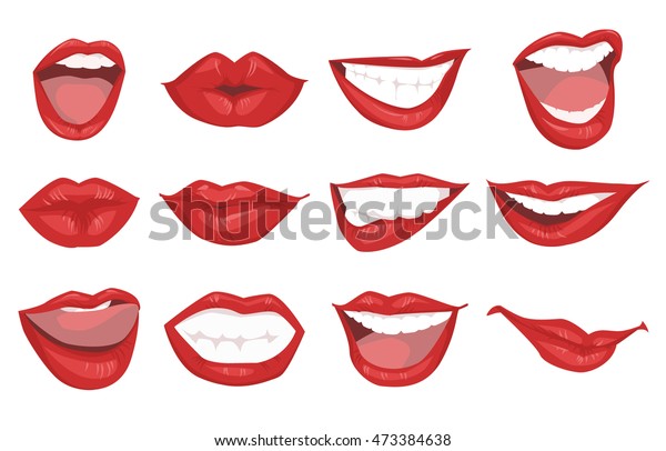 Set Realistic Red Lips Icons Isolated Stock Vector (Royalty Free) 473384638