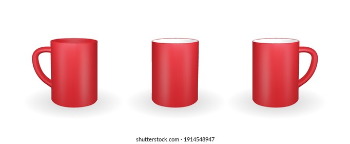 Set of Realistic red mug on a white background. 3D rendering. Vector Illustration. EPS10