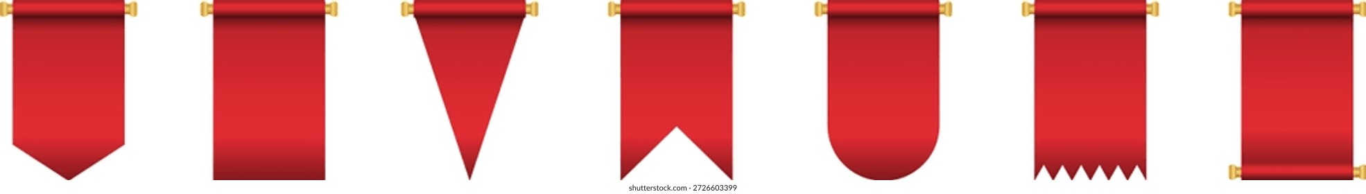 Conjunto de banderas de banderín rojo realista para la ilustración de stock de Vector de maqueta