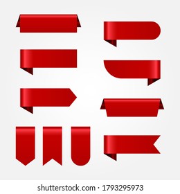 set of realistic red ribbons