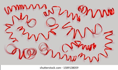 Set of realistic red ribbons on grey background. Can be used for greeting card, holidays, banners, gifts and etc. Vector illustration.
