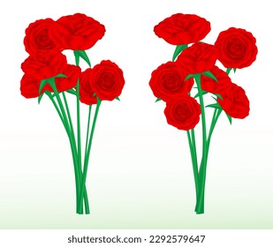 set realistic red roses flower isolated - 3d illustration
