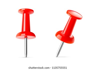 Set of realistic red thumbtacks isolated on white background. Vector illustration ready to use for your design. EPS10.