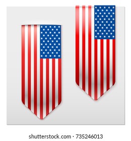 Set of Realistic ribbons of American Flag. Language and national symbol. Vector Illustration Isolated on white background.
