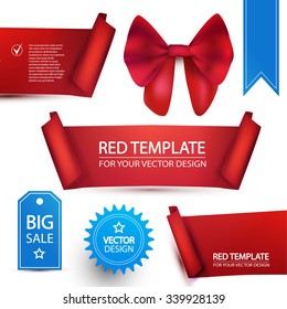 Set of Realistic Ribbons, Labels, Badge & Bow. Vector illustration
