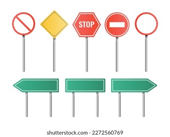 Set of realistic road signs. Isolated on white background. Vector. 