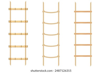 A Set Realistic Rope ladder isolated on white background. Vector illustration