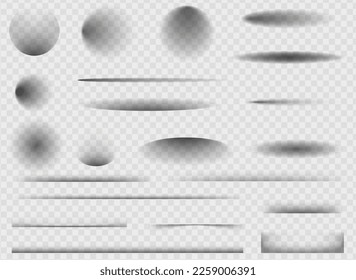 Set of realistic round shadow and shadow effect. Round and square isolated floor transparent shadows. Realistic shadow effect for design. Vector illustration.