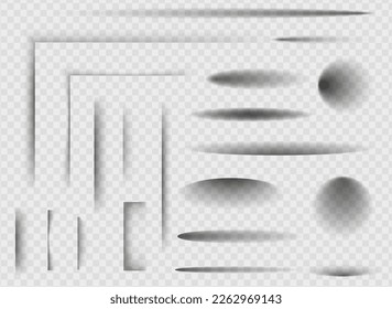 Set of realistic round shadow and shadow effect. Round and square isolated floor transparent shadows. Realistic shadow effect for design. Vector illustration.