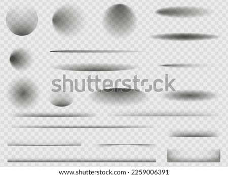 Set of realistic round shadow and shadow effect. Round and square isolated floor transparent shadows. Realistic shadow effect for design. Vector illustration.