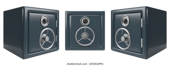 Set of realistic safe. 3d vector render